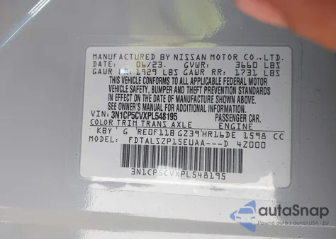 2023 Nissan Kicks Sv Xtronic Cvt from USA, damaged, VIN 3N1CP5CVXPL548195